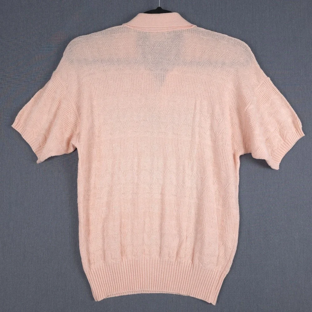 Vintage London Fog Retro Polo Mens Large Peach Cotton Rayon Textured‎ Knit Shirt